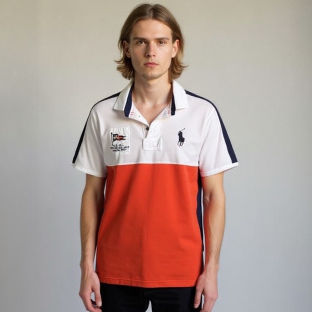 Polo by Ralph Lauren Coastal Patrol Unit Orange, Navy Blue, White Polo Shirt